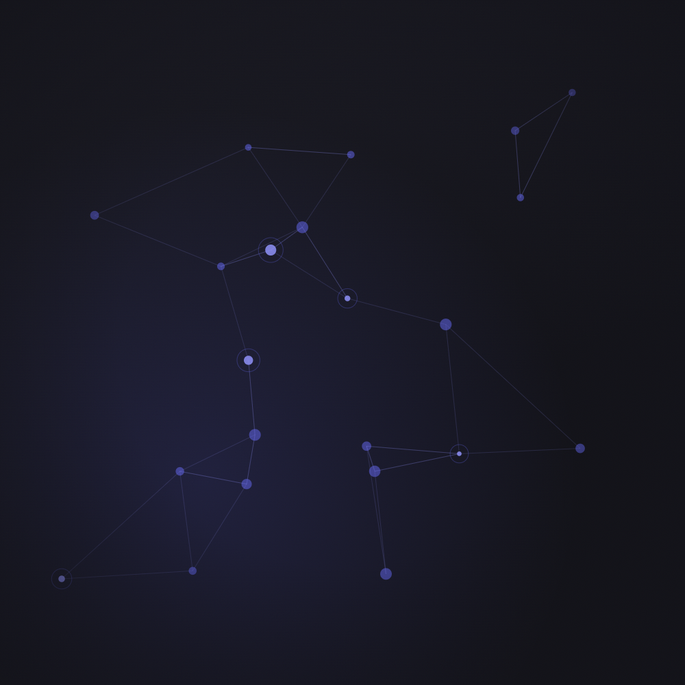 A sparse graph of connected nodes, a handful larger than the rest
